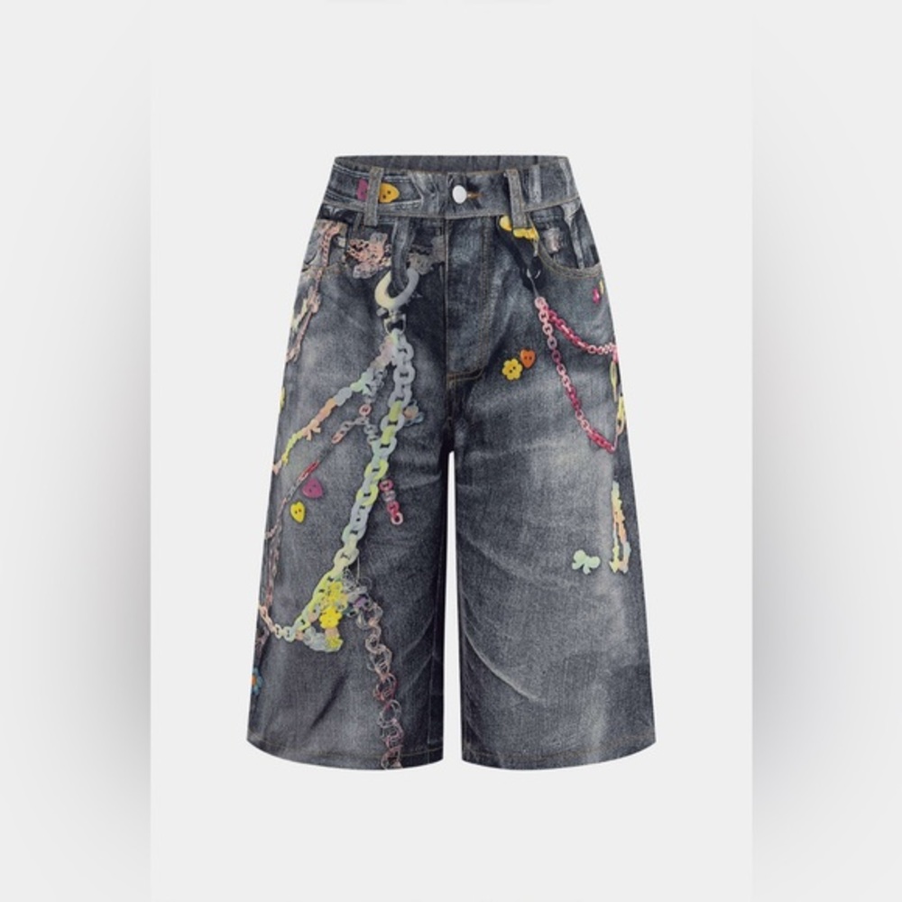Chain printed Denim look Shorts XS MC4-1